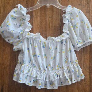 Zara cottage core floral ruffled blouse off the shouldrr